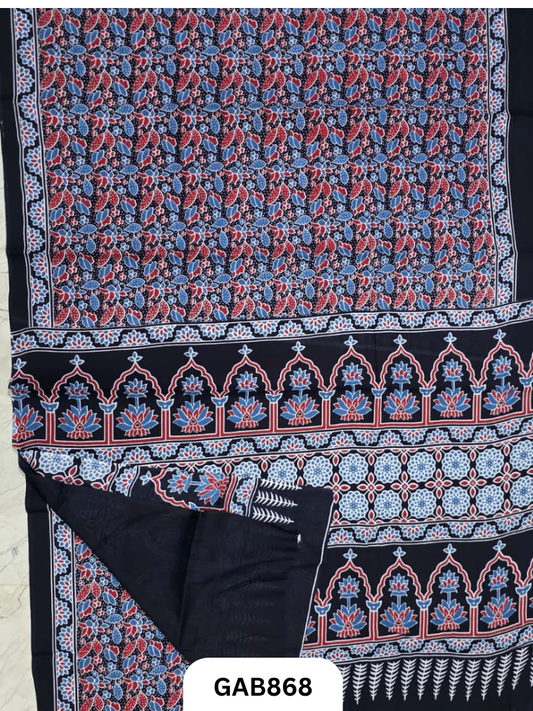 Bagru Block Print Cotton Mulmul Sarees With Running Blouse
