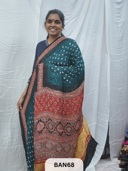 BANDHANI WITH AJRAKH SEMI GAJI SAREE