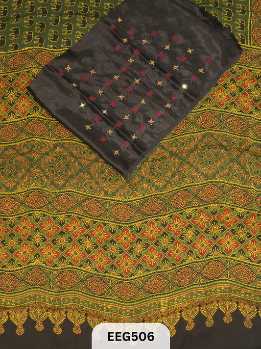 AJRAKH MODAL SAREE WITH KUTCHI HANDWORK BLOUSE PIECE EXTRA