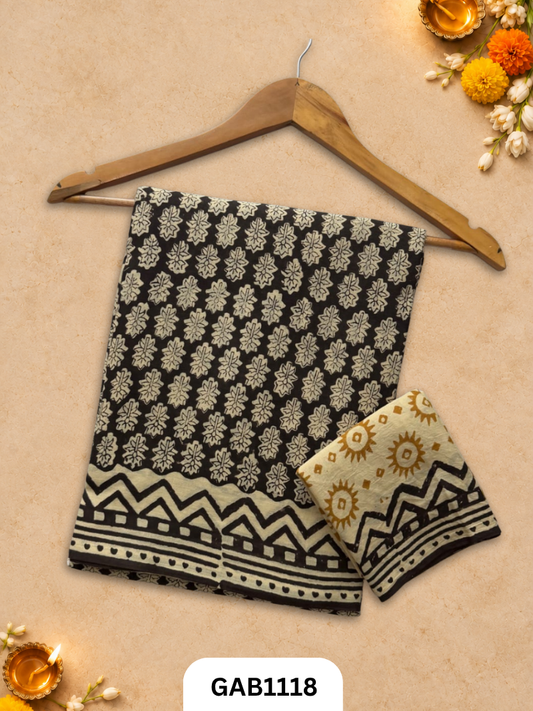 Bagru Handblock Print Mulmul Cotton Saree With Blouse