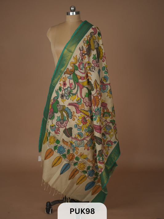 PURE PENKALAMKARI DUPPATTA - CHENNURI SILK