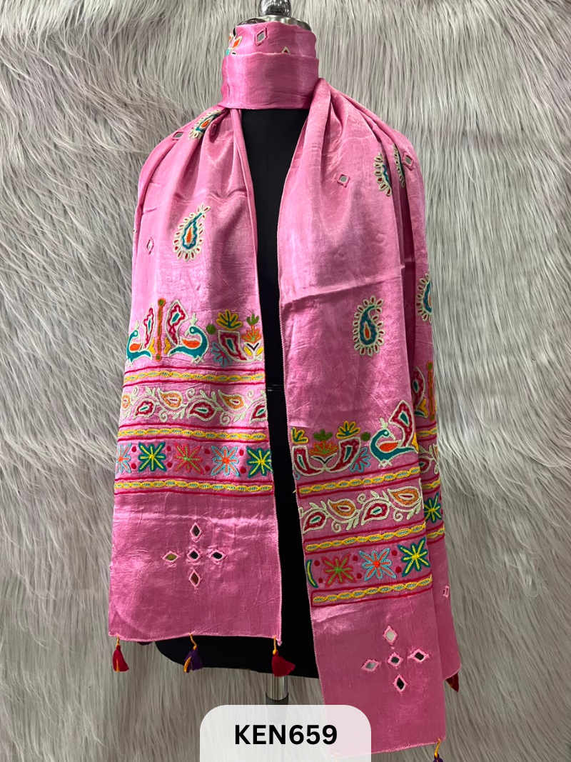 MUSHRU HAND AARI WORK WITH MIRROR WORK STOLE