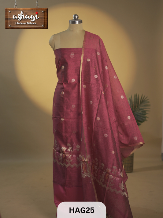 CHANDERI 3PCS SALWAR SUIT - UNSTITCHED SUIT