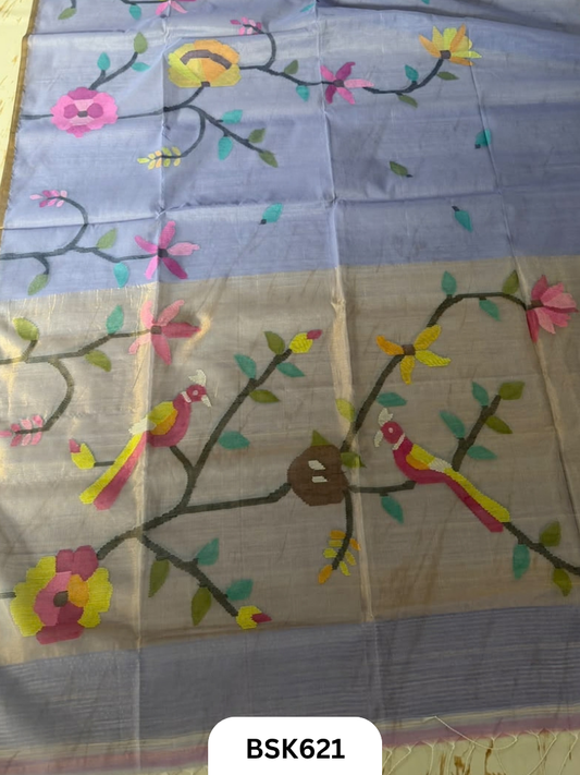 Handloom Pure Muslin Jamdhani With Hand Needle Work Saree