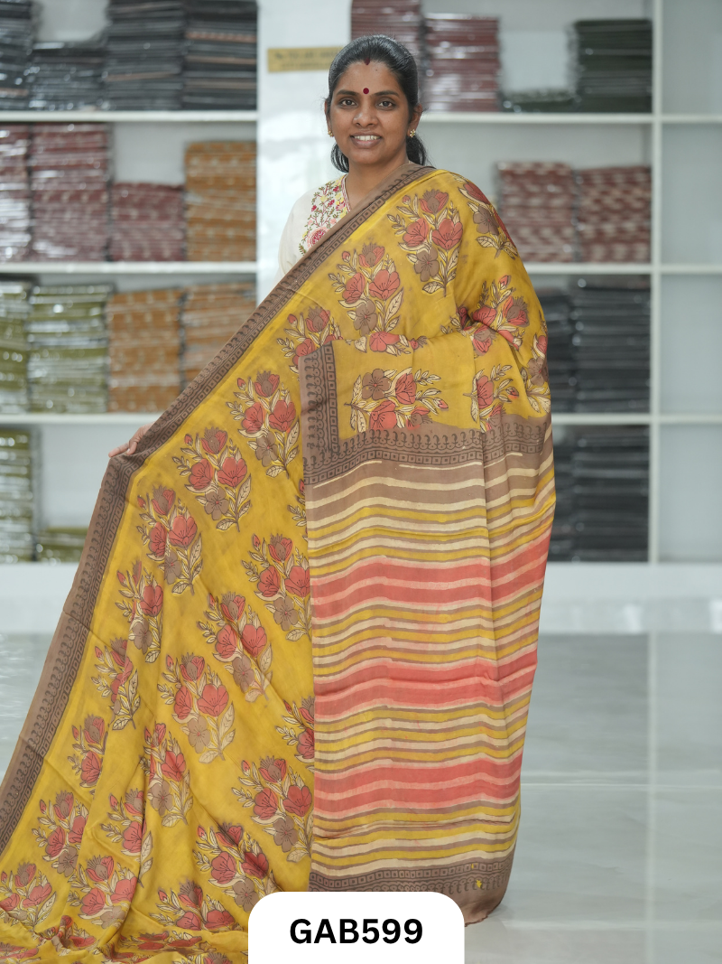 Nashpal & Pomegranate Peel Printed Modal Silk Sarees with blouse