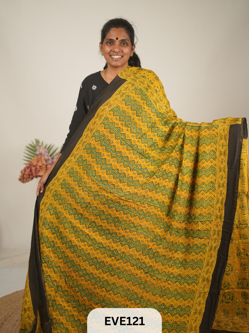 TUSSAR CHANDERI WITH GHARCHOLA - NATURAL AJRAKH HANDBLOCK