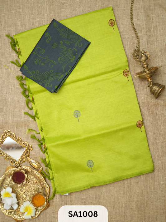 SILK COTTON EMBROIDERY HANDBLOCK SAREE