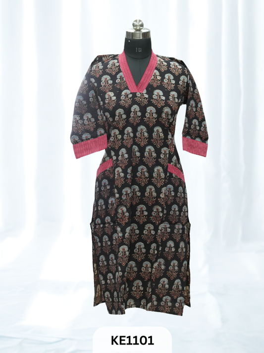 COTTON NATURAL PRINCESS POCKET KURTI