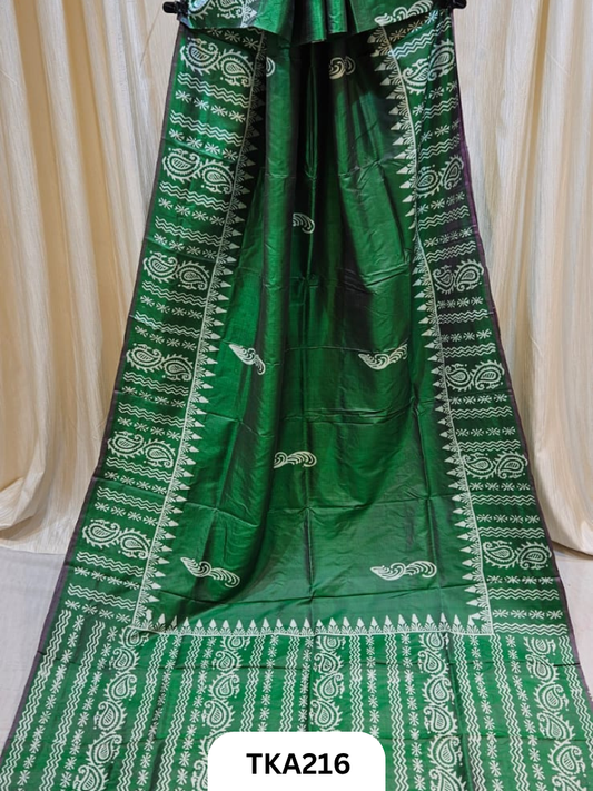 Bishnupuri Katan Silk Block Print Saree