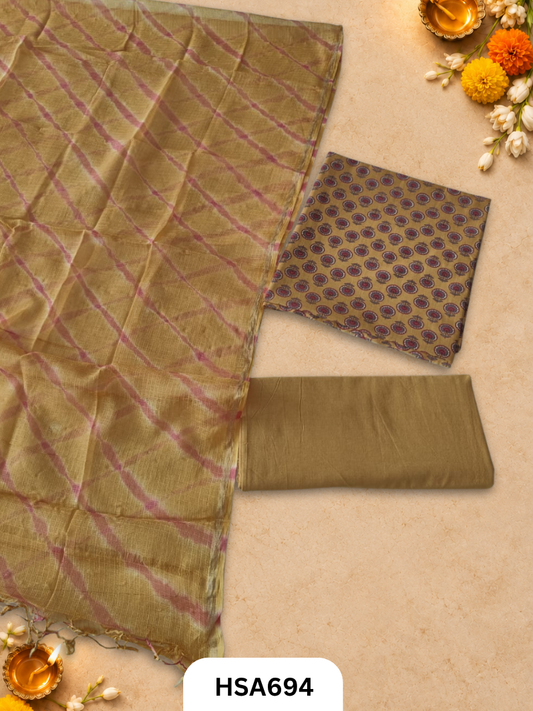 Handblock Printed Kota Doriya Dupatta With Cotton Suits Top 2.5mtr Dupatta 2.5mtr