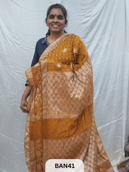 PURE RAW SILK WITH MEENAKARI BUTTA BANDHINI SAREE