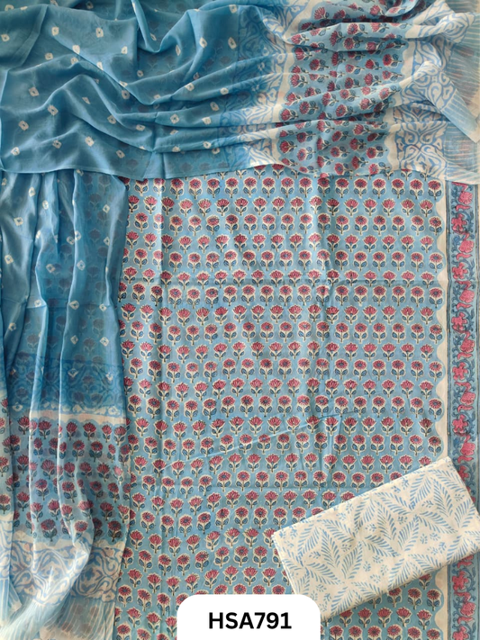 Exclusive Bandhej Handblock Print Salwar Suit 3pcs
