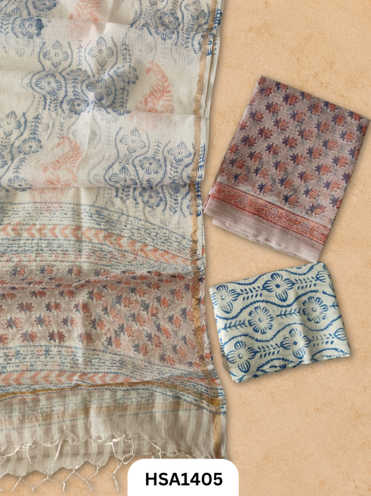 Hand block printed kota doriya suit top &duppta 2.5 meter