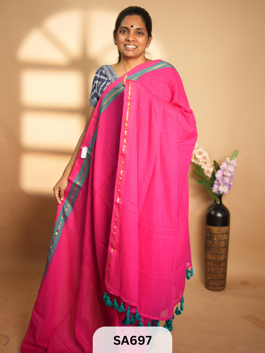 PINK GREEN COTTON SAREE