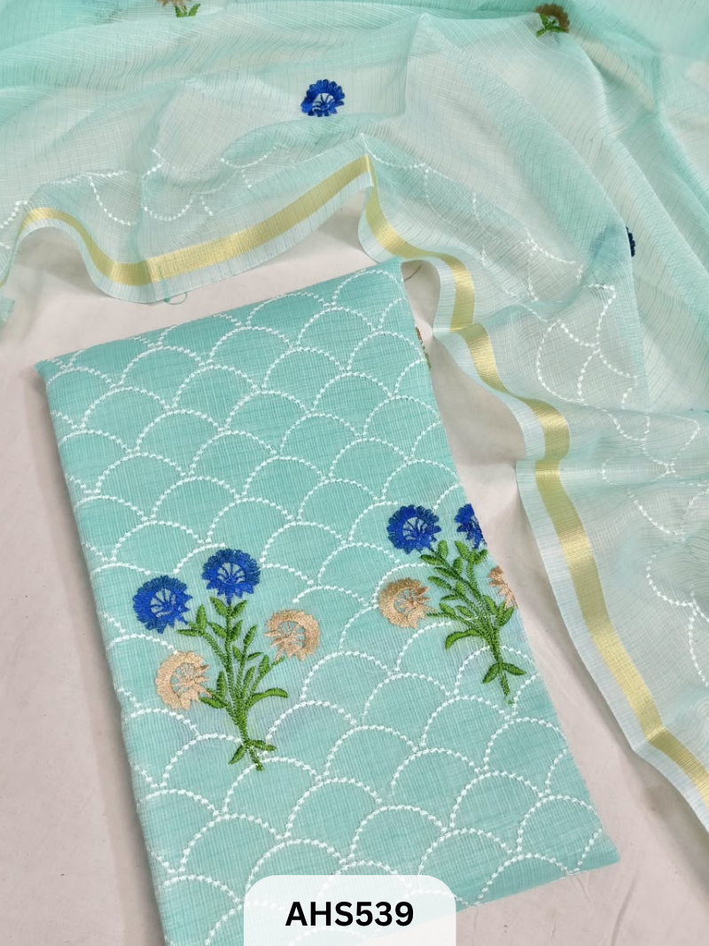 Premium Kota Doria Embroidery Work - Top And Duppatta