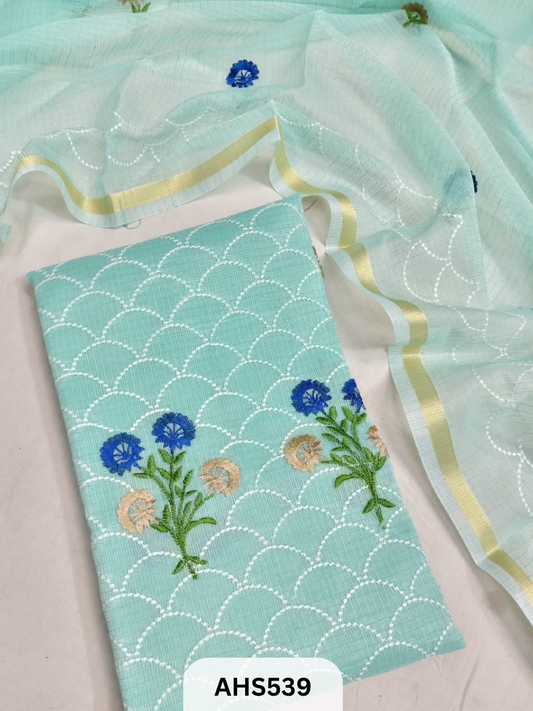 Premium Kota Doria Embroidery Work - Top And Duppatta