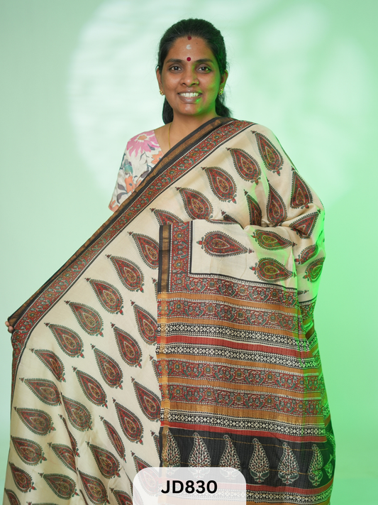 PURE CHANDERI SILK WITH HANDBLOCK SAREE