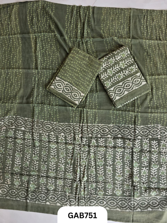 Handblock Cotton Suits With Mulmul Cotton Dupatta | Top 2.5 Mtr Dupatta 2.5 Mtr
