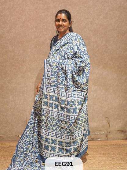 CHANDERI INDIGO SAREE