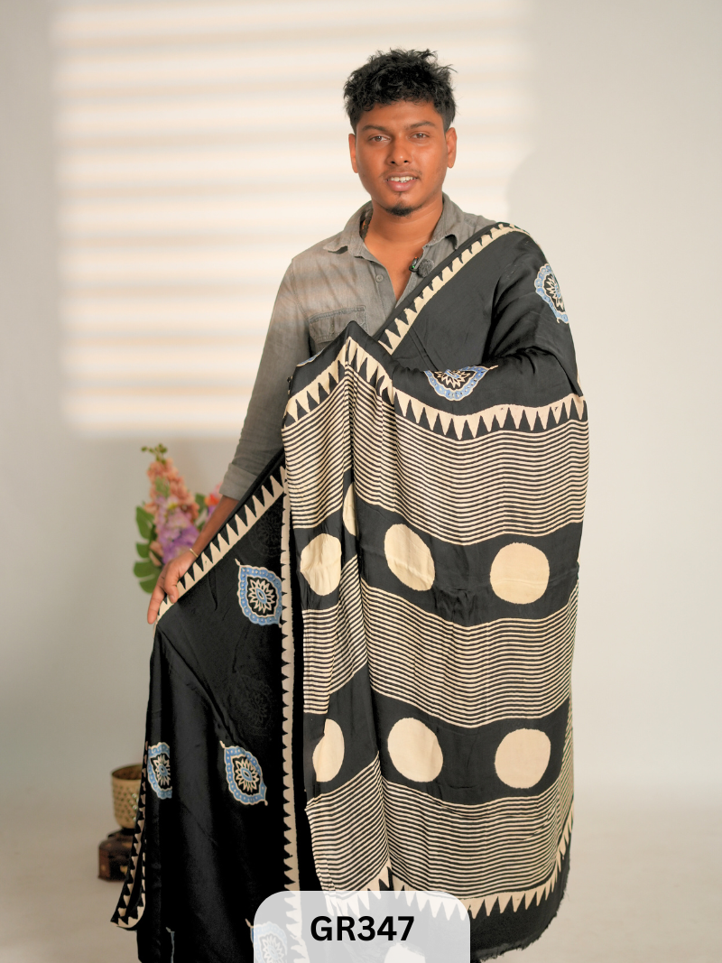 Modal silk with Ajrakh saree
