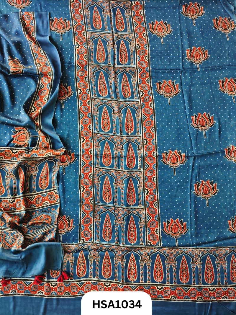 Pure Ajrakh Modal Print Pomegranate Pill Dye 2 Pics Suits
