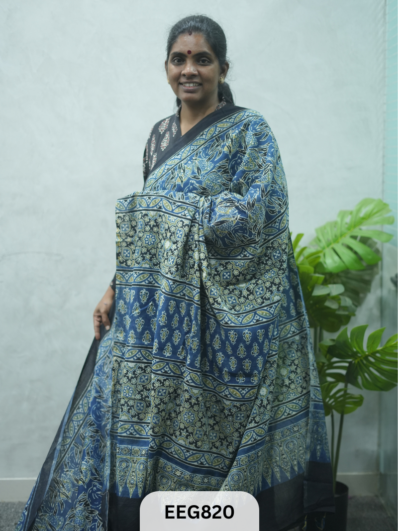MUL COTTON AJRAKH HANDBLOCK PRINT SAREE