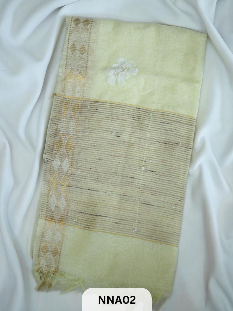 PURE SILK LINEN - 70LEA PURITIY HAND APPLIQUE WORK
