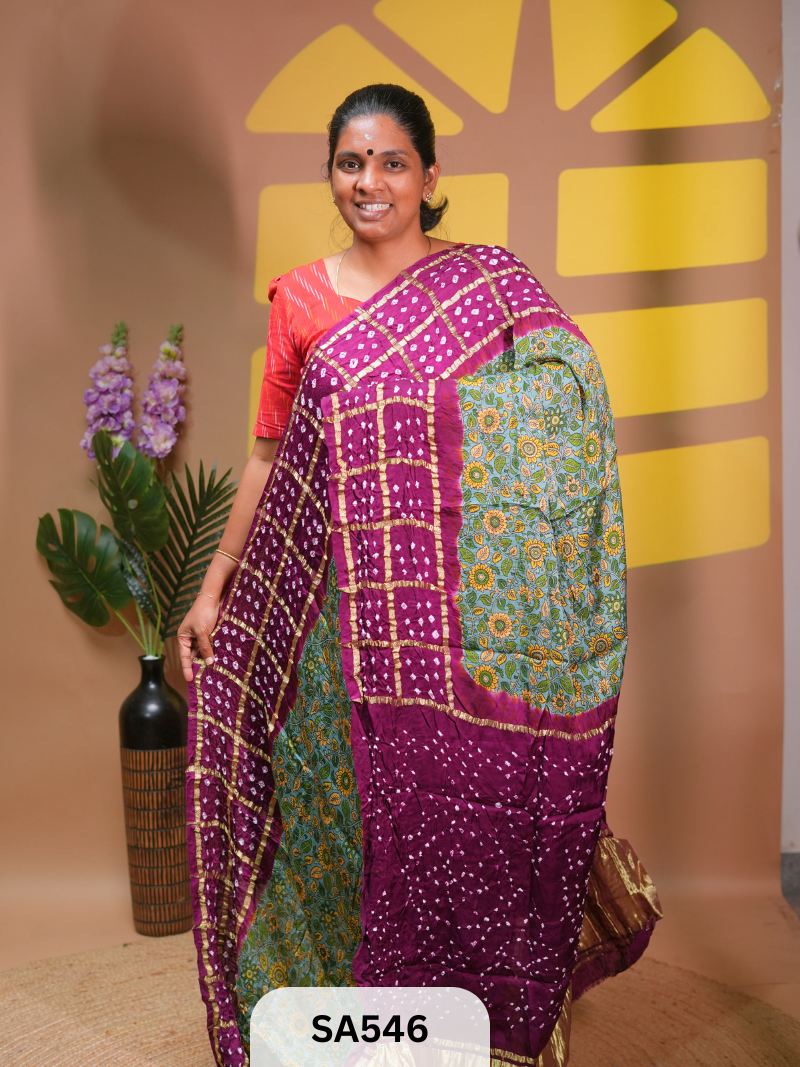 Bandhani gharchola saree with floral design BANDHEJ SAREE HUSSAIN