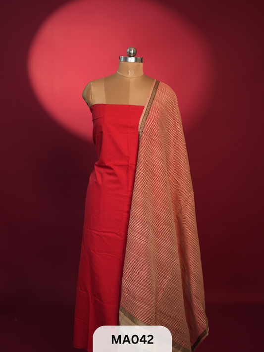 Handloom Maheswari Silk Pattu Salwar with Ghicha Jute Work Dupatta