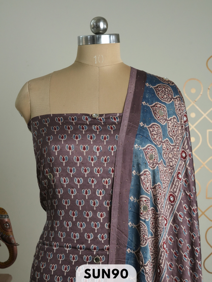 Modal Ajrakh Handblock mirror work 2 Pcs Suits