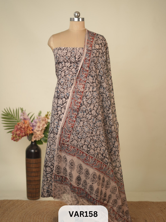 PURE HANDBLOCK KALAMKARI COTTON-2 PCS-TOP & DUPPATA