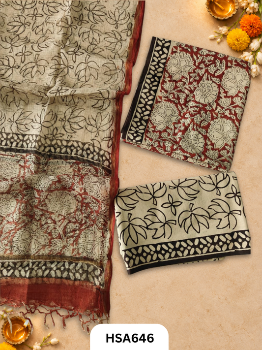 Handblock Printed Kota Doriya Dupatta With Cotton Suits Top 2.5mtr Dupatta 2.5mtr