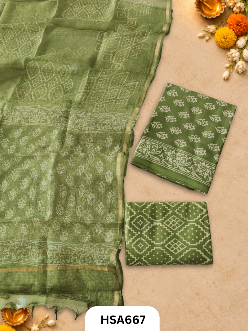 Handblock Printed Kota Doriya Dupatta With Cotton Suits Top 2.5mtr Dupatta 2.5mtr