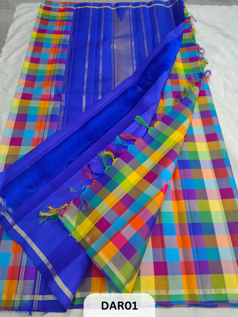 MADRAS KATTAM PATTU SAREE WITH 6 SHADES (PRICE OF SAREE 13999 FOR PRE BOOKING PAY 5000 ADVANCE)