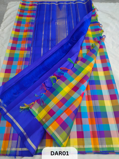 MADRAS KATTAM PATTU SAREE WITH 6 SHADES (PRICE OF SAREE 13999 FOR PRE BOOKING PAY 5000 ADVANCE)