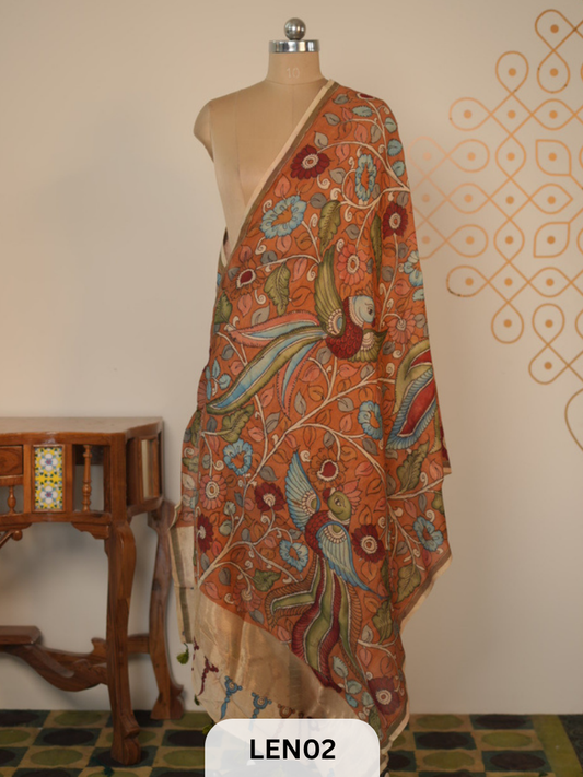 PURE CHANDERI WITH PENKALAMKARI DUPPATA