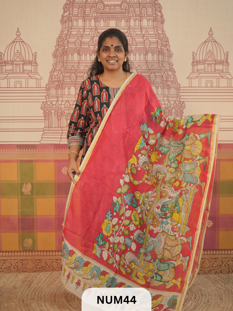 PURE CHANDERI WITH PENKALAMKARI DUPPATA