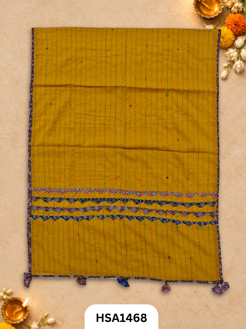 Hand Block Barmeri Ajrakh Print Patch Work Duppata Length 2.50 meter