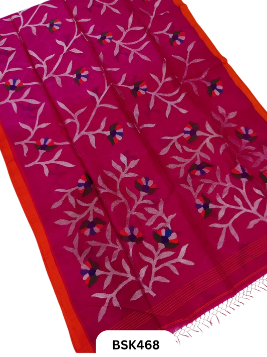 Handloom Pure Muslin Jamdhani Needle Work Weave Saree