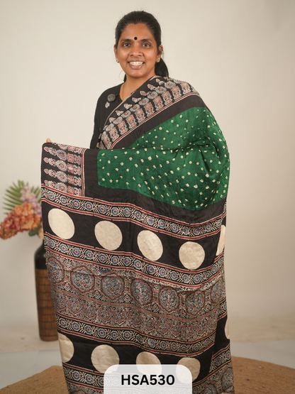 MODAL AJRAKH WITH BANDHINI SAREE