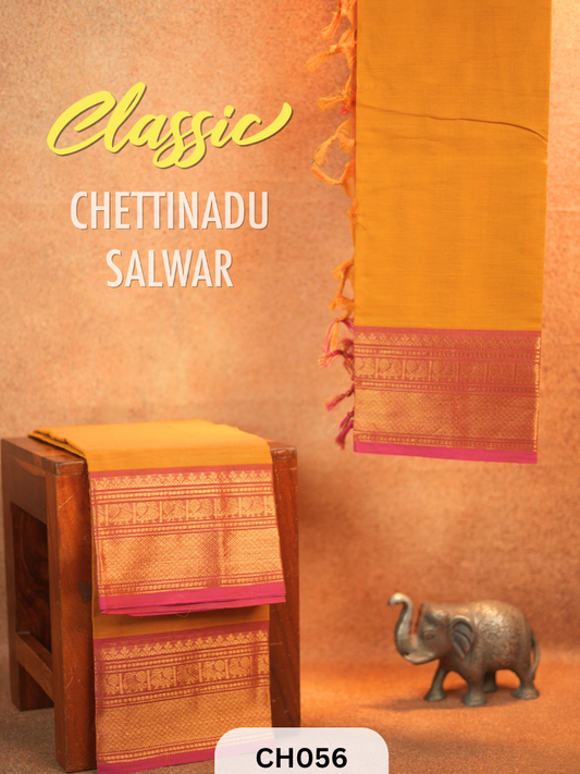 Chettinad Cotton Salwar Suit - 2Pcs Unstitched - Mustard