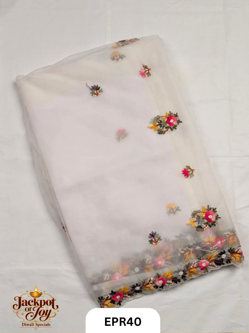 Semi Organza With Bullion Stitch Saree