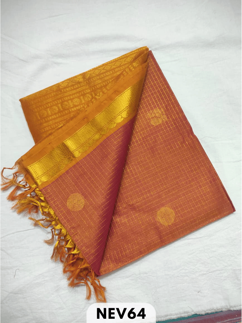KALAKSHATHRA ZARI CHECKS SILK COTTON HANDLOOM SAREE WITH CONTRAST BLOUSE