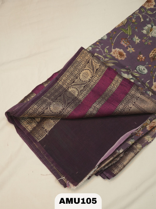 BANARA RUSSIAN SILK SAREE WITH DIGITAL PRINTED