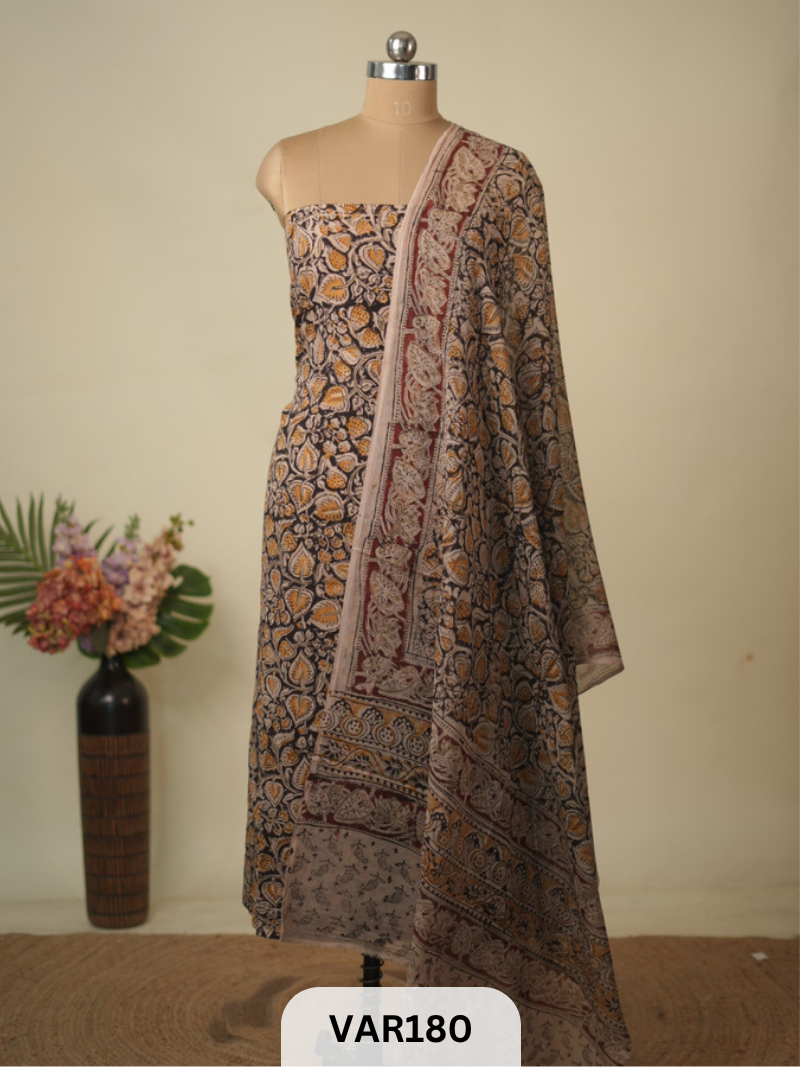 PURE HANDBLOCK KALAMKARI COTTON-2 PCS-TOP & DUPPATA