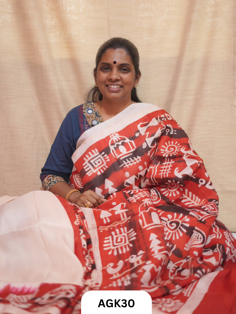 Premium Murshidabad 3-Ply Silk Hand Batik Saree – Silk Mark Certified
