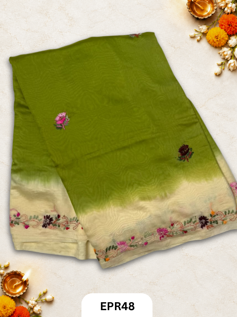 Pure Mul Chanderi With Embroidery Saree