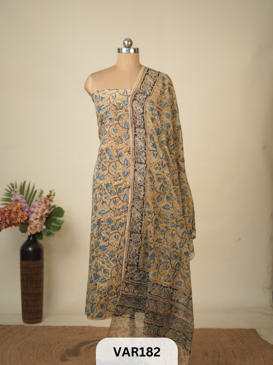 PURE HANDBLOCK KALAMKARI COTTON-2 PCS-TOP & DUPPATA