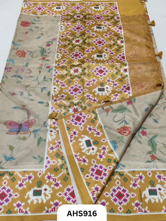 Soft Silk Kota Digital Print With Patola Border Pallu Saree