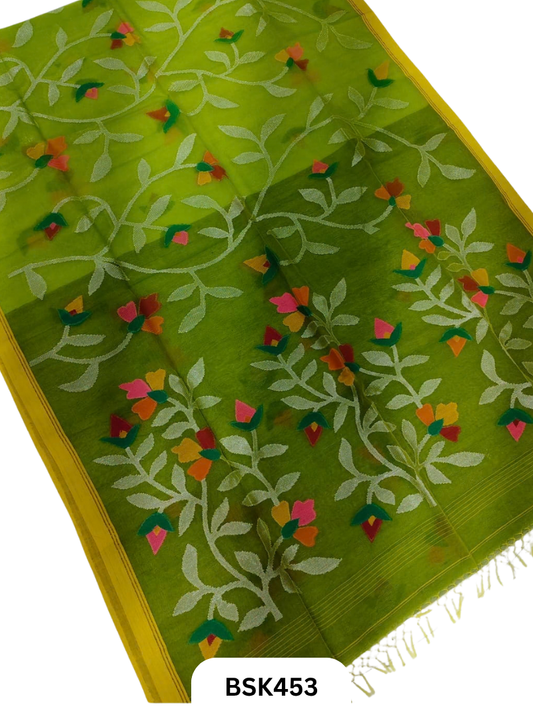 Handloom Pure Muslin Jamdhani Needle Work Weave Saree